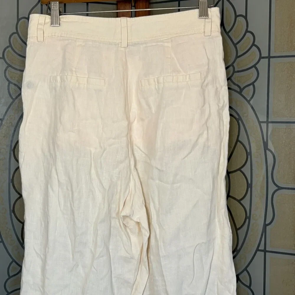 Everlane The Linen Way-High Drape Pant 100% Linen Wide Leg Ivory Size 4